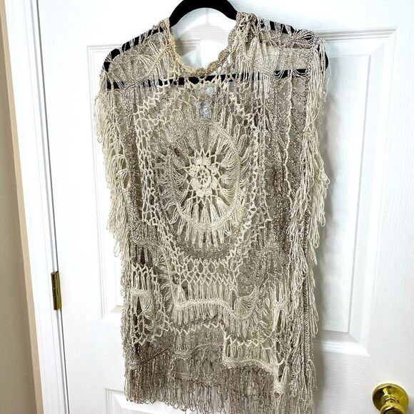 LaSeine knit crocheted sleeveless pullover sweater coverup, large/x large - Picture 1 of 11
